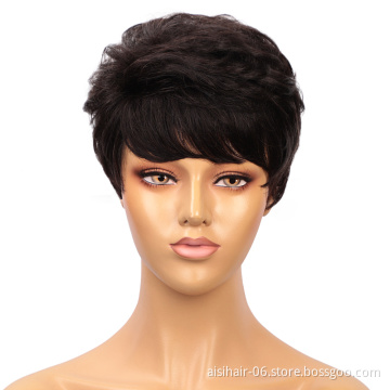 Aisi Beauty Brazilian Natural Hairline Curly Cheap Clips Short Pixie Black Machine Made Wig Human Hair Toupee For Women